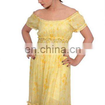 Chiffon Hand Printed Embrodiered Dress