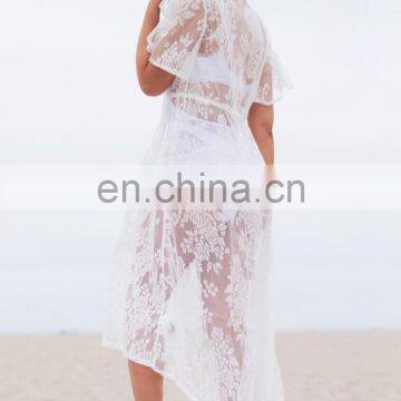 Sexy Transparent White Lace Beach Dress Bikini Cover Up photo-2