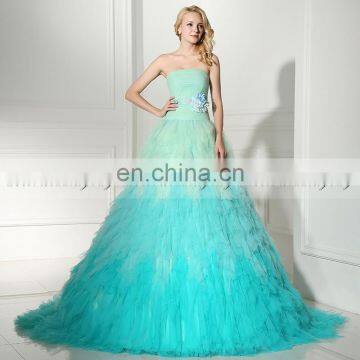 Gorgeous Strapless Sleeveless Lace-Up Organza Ruffles Gradient Color Ball Gown Prom Dresses SD362 photo-2
