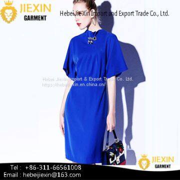 fashion Different Designs Long Sleeve Nylon Plain Navy Blue Tunic Casual Dresses