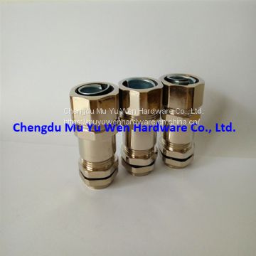 Metric thread liquid tight brass nickel plated cable gland fittings for metallic flexible conduit