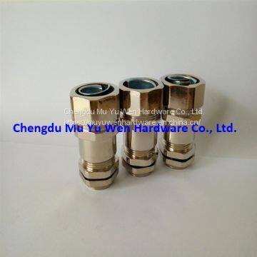Metric thread liquid tight brass nickel plated cable gland fittings for metallic flexible conduit