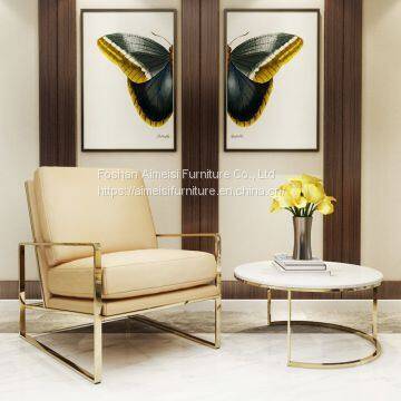 Modern leather cushion golden chrome frame lounge sofa chair