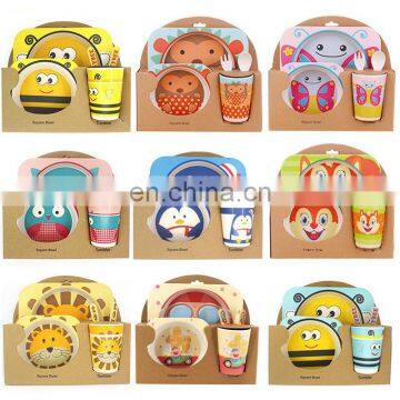 2020 Creative Cartoon Bamboo Fiber Children Tableware Set of Five Sets of Kindergarten Baby Bowl Children's Dinner Plate Owl photo-3