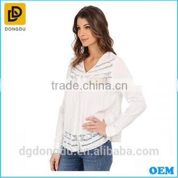 Wholesale Cotton Women Blouse Long Sleeve Casual White Lady Blouse photo-3