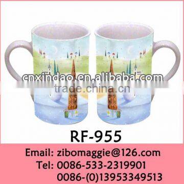 Straight 10oz Wholesale Porcelain Tea Mugs with X'mas Design for Custom Mugs