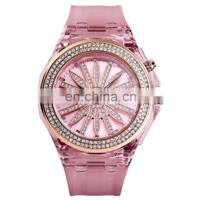 rotating flower dial SKMEI 1536 wrist watch women quartz watch with transparent case strap