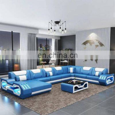 New Modern Style Sofa Set Furniture Solid Wood LED Light Genuine Leather Living Room Sofas