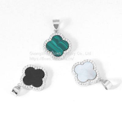 S925 Sterling Silver Four-leaf Clover Necklace Female Agate Zircon Pendant Simple Style Necklace photo-3