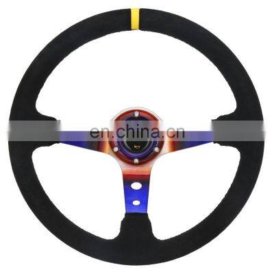 380MM/15inch Titanium Blue Spoke Deep Corn Rally Black Stitching Leather Steering Wheel