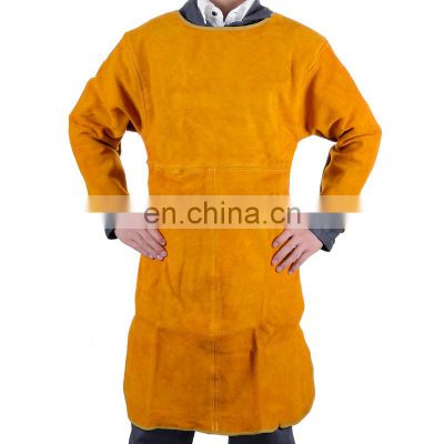 Long Sleeves Golden Split Cowhide Leather Welders Apron