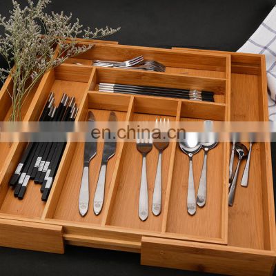 Bamboo Expandable Drawer Organizer With 8 Compartment Bamboo Knife Set Organizer Tray