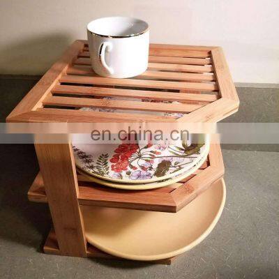 Kitchen Bamboo Dish Storage Holder Eco Friendly Multifunction 3 Tier Bamboo Storage Racks photo-4