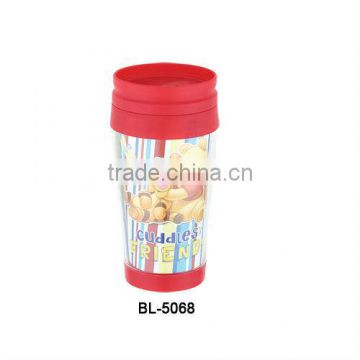 14oz good sell picture insert promotional plastic DIY coffee thermal mugs