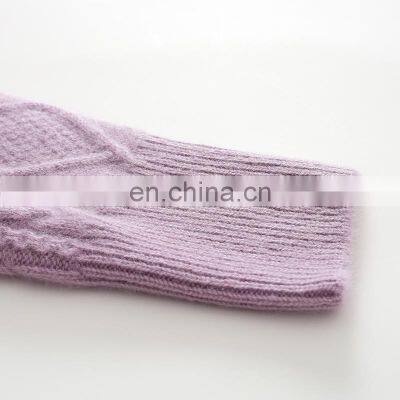 Women's 100% Pure Cashmere O-Neck Pullover Solid Color Jacquard Thickened Crew Neck Sweater for Winter Casual Style Front Logo