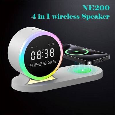 New Products 15W 3 In 1 Desk Lamp Wireless Charger Phone Charging Station Alarm Clock Wireless bluetooth speaker With Table Lamp