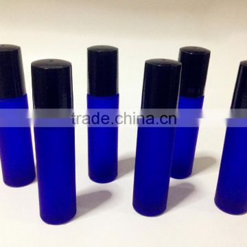 Aromatherapy Glass Roll-on Bottles, 10ml (1/3oz) Frosted Cobalt Blue Glass (with Metal Ball or Glass ball)