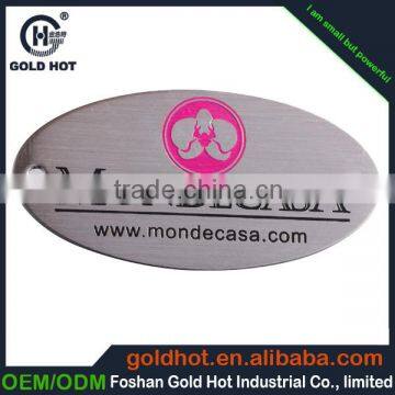 Acid etched stainless steel nametag,oval metal logo plates with colors filled with holes