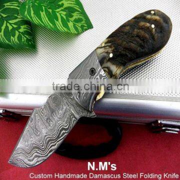 udk f16" custom handmade Damascus folding knife / pocket knife with Damascus booster