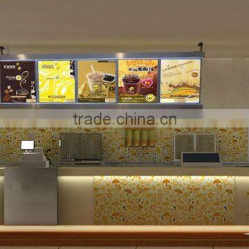 2015 wall mounted advertising illuminated led menu board for Milk-tea shop