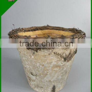 Vintage birch bark planter natural wood flower pot for decor