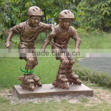 Bronze kids roller skating sport statue