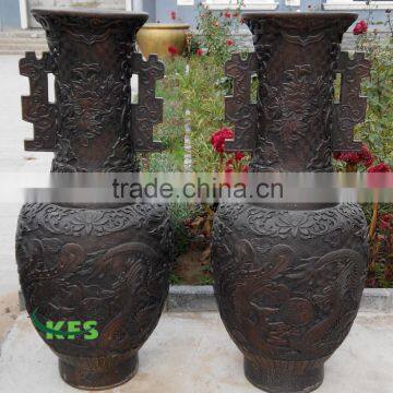 Bronze big vase with dragon relief sculpture