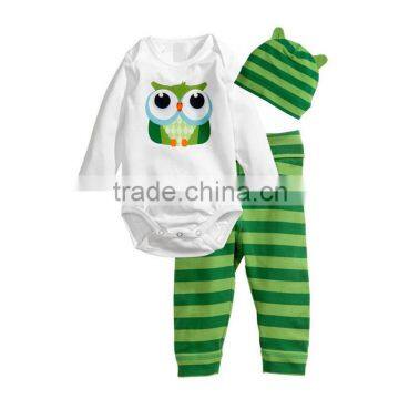 wholesale 100% cotton green striped baby rompers quality cartoon newborn clothes sets with hat and pants baby sleep & play cloth                        
                                                                                Supplier's Cho