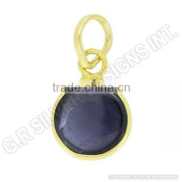 Sterling Silver Pendant,iolite Round Gemstone,handmade Wholesale Plain Pendant Jewelry photo-2