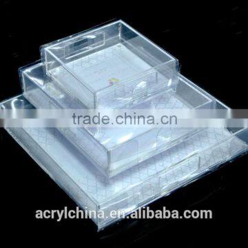 2015 high quality wholesale acrylic serving tray,Clear Fashion Acrylic Tray with Plastic Edges for Holding Drinks