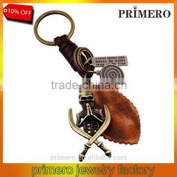 Retro Punk Jewelry Alloy Skull Braided Men Real Leather Skeleton Key Chains