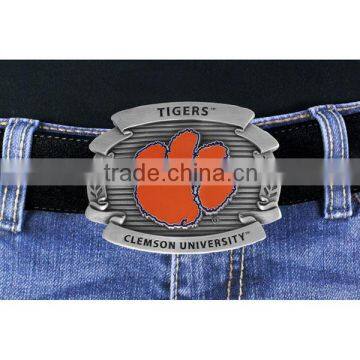 Lead & Nickel Free Clemson University "Tigers" Logo Silver Tone Belt Buckle