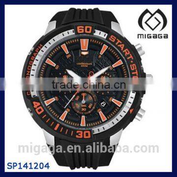 Fashion Japanese Quartz Movement S.S.Steel Watch with Seconds Subdial/ Black & Orange Stainless Steel Mens Chronograph Watch