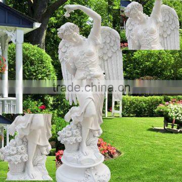 Hand Carved White Marble Garden Angel Statue