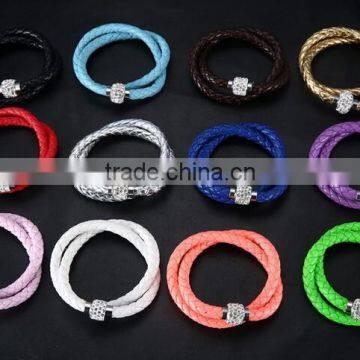 2014 Leather Bracelet, Crystal Rhinestone Bracelet, Leather Rhinestone Bracelet, Genuine Leather Womens Magnetic Bracelet photo-3