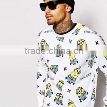 100% Cotton Sweatshirt Fabric Full Printed Minions All Over Print Custom Sublimation Hoodies /Sweatshirts