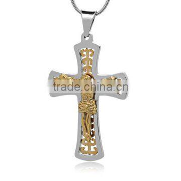 TKB-P1526 Filigree Adorned gouden kruisje St. benedict Crucifix Jesus Christian Fish Stainless Steel Gold filled Cross