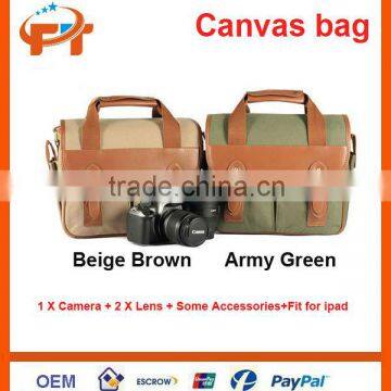 Canvas camera bag for 1 camera 2 lens and can for ipad