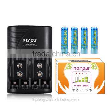 HOT! RENEW S2 4BAY/Slots quick charger with AAA (4-Pack) Ni-MH 1100mAh Super High-Capacity Rechargeable Batteries Pre-charged