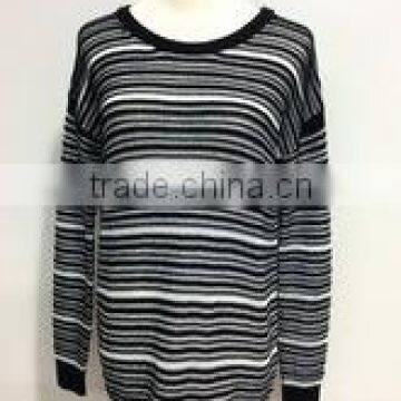 round neck black and white stripe Ladies knitting outwear Pullover, sweater