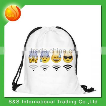 Fullprint cotton canvas white school outdoor emoji drawstring bag