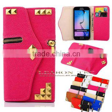 Luxury PU Leather Flip Credit Card Wallet Stand Case Skin For Samsung Galaxy S6 with zipper pocket