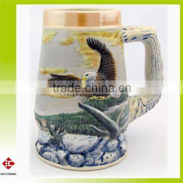 Hot Sale Eagle Relief and Hand Made Ceramic Beer Mug