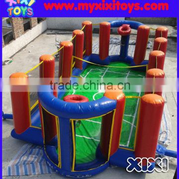 Multifunctional inflatable football pitch combo with inflatable volleyball court and basketball hoop