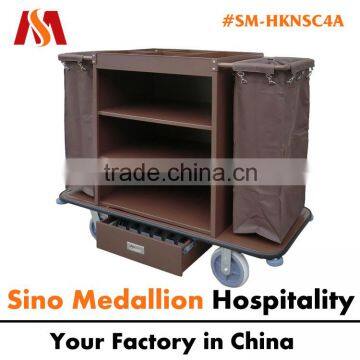 5 Star Hotel Resorts Guest Room Housekeeping Service Trolley with Wooden Box