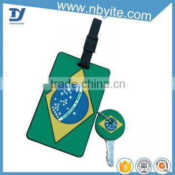 Souvenier used flag design eco-friendly soft pvc made custome shape luggage tag with key key cap