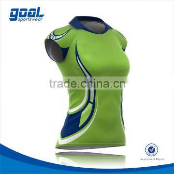 Best selling digital printing ladies tight fit sexy rugby jersey