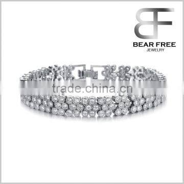 Platinum Plated Women's Tennis Bracelets, Cubic Zirconia Inlaid Chain Bangle Wedding Gift