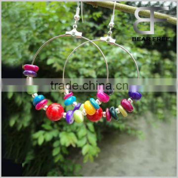 Retro Round Circle Color Stones Drop Hoop Earrings Designs for Women