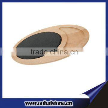 40x30cm Wooden Base Natural Black Slate Cheese Board photo-5